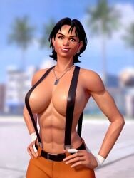 1girls 3on3freestyle abs black_hair brown_skin buff buff_female carolina latina latina_female mexican mexican_female muscular muscular_female naked_female short_hair shorter_than_30_seconds slim_waist solo solo_female suspenders topless_female
