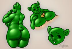 2020 anthro ass big_breasts big_butt bilabee breast_squish breasts candy curvy_figure erection female fingers food food_creature genitals green_body gummy_bear hi_res huge_breasts huge_butt human humanoid_hands looking_at_viewer looking_back male mammal mature_female nipples nude overweight paizuri penile penis sex simple_background smile squish straight thick_thighs ursid voluptuous wide_hips