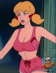 1girls ai_assisted ai_generated blonde_hair booty_shorts breasts cleavage clothing coug crop_top eyelashes female female_only hanna-barbera human human_only indoors light-skinned_female light_skin lips lipstick mammal mature mature_female open_mouth pigtails pink_crop_top pink_lipstick pink_shorts sadie-mae_scroggins scooby-doo shorts solo solo_female solo_focus stable_diffusion voluptuous voluptuous_female