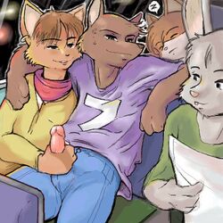 anthro battle_angel bus canine fox fur furry gay handjob lagomorph male masturbation oekaki penis piercing public rabbit smug