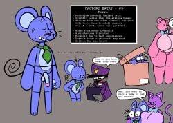 2023 2boys 2d 2d_(artwork) 2d_artwork 2girls arm_around_another bear bear_ears bear_girl bear_humanoid big_breasts bigger_female blue_body blue_bowtie blush bowtie breasts_bigger_than_head cat_ears cat_girl cat_humanoid cat_tail catgirl catti_(gremlingrounded) character_sheet clothed clothing collared_shirt dialog dialogue feline flaccid flaccid_penis green_tie gremlingrounded grey_body hat hiding inviting_to_sex jerri_(gremlingrounded) lovedoll_toy_factory mouse mouse_boy mouse_ears mouse_humanoid mouse_tail multiple_scenes naked nervous nervous_smile nightguard_(gremlingrounded) nippleless pink_body purple_body purple_hat purple_shirt question_mark smaller_male speech_bubble sweat sweatdrop teddi_(gremlingrounded) text thick_thighs tie whiskers white_shirt wide_eyed