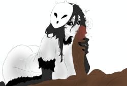 1boy 1girls ass bangs big_ass big_black_cock big_breasts big_butt big_penis black_eyes black_fur black_hair black_legwear black_makeup black_nails brown_skin cock cock_worship colored comically_large_penis deep_owl deepwoken eyelashes large_penis looking_at_penis lying_on_back mask monster_girl on_knees roblox roblox_game sbnsay self_upload straight thighs veiny_penis white_skin