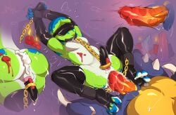 anal anal_sex animal_genitalia animal_penis anthro anus armwear ass blindfold bodily_fluids bondage bound candle chained chains clothing condom cum cum_from_ass cum_in_ass cum_inside digital_media_(artwork) dragon duo egg_vibrator erection feet from_front_position gag gagged garchomp gecko generation_4_pokemon genital_fluids genitals green_body hands_tied hi_res internal internal_anal jomagaher latex latex_armwear latex_clothing latex_condom latex_legwear latex_stockings leaking_cum legs_tied legwear leoria lizard lying male male/male male_dominating_male male_penetrated male_penetrating male_penetrating_male mythological_creature mythological_scalie mythology nintendo nude on_back penetration penile penile_penetration penis penis_tied pokemon pokemon_(species) reptile saliva saliva_string scalie sex sex_toy sexual_barrier_device slit_penis spread_legs spreading stockings story story_in_description stretched_anus tail toes vibrator vibrator_on_penis wax wax_play