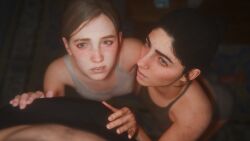 16:9 1boy 2girls 3d 3d_(artwork) 3d_render ass black_hair black_male_underwear black_underwear blurry_background body_freckles boxers breasts briefs brown_eyes brown_hair bulge bulge_through_clothing clothing collarbone depth_of_field dina_(the_last_of_us) ellie_(the_last_of_us) ellie_williams erection erection_under_clothes eyebrow_scar female female_focus freckles freckles_on_body freckles_on_face from_below green_eyes grey_panties grey_underwear hair_bun hands_on_penis highres indoors large_filesize light-skinned_female light_skin looking_at_viewer looking_up madruga3d madrugasfm male male_underwear middle_eastern multiple_girls naughty_dog on_knees panties pantsu parted_lips penis realistic rug scar shirt short_hair single_hair_bun sleeveless small_breasts straight table tank_top the_last_of_us the_last_of_us_2 tied_hair underwear very_high_resolution viewed_from_above white_shirt white_tank_top wooden_table