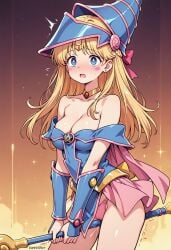 1girls ai_generated areolae blush cleavage dark_magician_girl darkeffect female female_focus female_only looking_at_viewer mouth_open nipples petite petite_body petite_female presenting pussy pussy_juice solo solo_female solo_focus wand