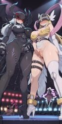 2girls ai_generated angel_wings anger_vein angewomon angry annoyed audience bat_wings blonde_hair blush cleft_of_venus clitoral_hood clitoris competition competitve_masturbation crotch_focus crowd digimon duo female_ejaculation female_masturbation female_orgasm from_front frown full_body jiggies lady_devimon ladydevimon lilithmon lillymon long_legs looking_at_another masturbation noodle_jacuzzi orgasm pussy pussy_juice side_by_side squirting stage standing standing_masturbation syrup_town tall thick_thighs trembling twitching white_hair wide_hips
