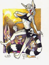 bar breasts drunk eira female furry kelly_peters male partially_clothed pirate pirate_crew ringtailed_cat solo_focus standing tagme tail toony undressing yarr