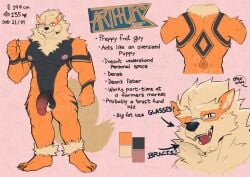 abs ankle_tuft anthro arcanine arthur_"artie"_(exsys) ball_tuft balls barefoot big_penis bodily_fluids braces canid canine english_text exsys eyewear fangs feet flaccid gay generation_1_pokemon genitals glasses hi_res humanoid_genitalia humanoid_penis leg_tuft male male_only markings model_sheet muscular nervous nervous_sweat nintendo nipples one_eye_closed penis pokemon pokemon_(species) presenting_mouth sharp_teeth smile solo sweat teeth text tuft wearing_glasses