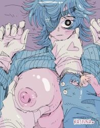1boy 1girls artist_name big_breasts chainsaw_man denji_(chainsaw_man) eye_patch gloves hayakawa_aki himeno_(chainsaw_man) nipple no_text_version pov