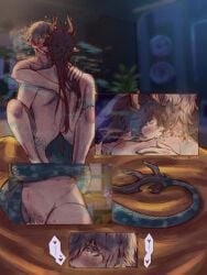 anal anal_sex bite caelus_(honkai:_star_rail) dan_heng dragon_horns dragon_tail gay heart-shaped_pupils honkai:_star_rail standing yaoi