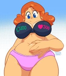 1girls 2025 alternate_breast_size anime_style ass bare_arms bare_belly bare_butt bare_legs bare_thighs belly_button big_breasts blue_headband bra breasts butt_focus character_name chubby_female cleavage cleavage_cutout closed_mouth confused_look curvy_female expression feet_out_of_frame female food_bag front_view grabbing_belly gradient_background heart-shaped_pupils heart_symbol innocence keyla_(patatadave) legs_together long_hair looking_at_viewer looking_to_the_side loving_it nipples_visible_through_clothing no_penetration oc orange_hair original_character panties patata_dave presenting presenting_butt presenting_hindquarters retweet_challenge retweet_icon sfw smiling solo thick_legs thick_thighs underwear wavy_hair wide_hips