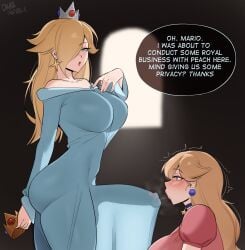 1futa 1girls 2026 2d blonde blonde_hair blue_eyes blush blush_lines blushing boobs breasts clothed clothing cock crown cucked_by_futa dama_shipwreck dialog dialogue dick dress earrings english english_text erect_penis erection erection_under_clothes female fully_clothed futa futa_on_female futa_with_female futanari genitals hair hair_over_one_eye hi_res highres huge_cock human imminent_fellatio imminent_oral intersex kiss_mark large_breasts light-skinned_female light-skinned_futa light_skin lipstick_mark long_hair looking_at_penis looking_at_viewer mario_(series) nintendo penis penis_awe pent_up princess_peach princess_rosalina rosalina_bulge_(meme) sisters standing super_mario_galaxy tenting text throbbing_penis