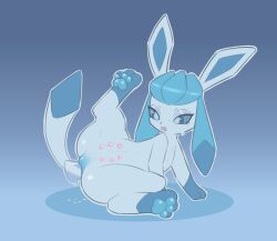 blue_body eeveelution female feral generation_4_pokemon genitals glaceon nintendo nipples one_leg_up pokemon pokemon_(species) pussy radishflavor raised_leg solo spread_legs spreading video_games