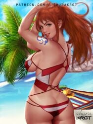 1girls bubble_ass female female_only highres long_hair looking_at_viewer looking_back nami one_piece orange_hair ponytail post-timeskip shounen_jump shurakrgt swimsuit tagme tattoos