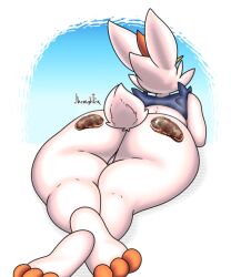 anthro ass big_ass bubble_butt cinderace female food fur furry furry_only huge_ass jhenightfox nintendo pokémon_(species) pokemon pussy steak tagme tail thick_thighs