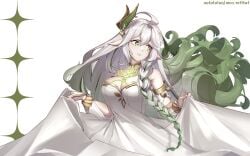 age_up aged_up braid dress genshin_impact long_hair mihoyo nahida_(genshin_impact) rukkhadevata_(genshin_impact) two_tone_hair white_dress white_skin