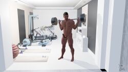 3d alejo_ospina daz_studio gay gym lifting long_penis mikeruroyano_(artist) muscles muscular muscular_male