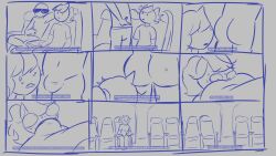 1boy 1girls aircraft ass_in_face blargsnarf bulge bulge_in_face bulge_through_clothing comic comic_page dominant_male fully_clothed jaiden jaiden_animations looking_up ponytail pov sitting sketch submissive_female subtitled sunglasses sweat text youtube youtuber