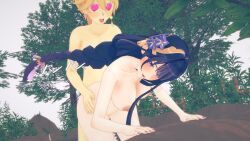 1boy 1girls 3d 3d_(artwork) aether_(genshin_impact) artist_request big_breasts breasts female from_behind genshin_impact koikatsu long_hair male naked pleasure_face pussy raiden_shogun sex source_request straight taller_girl vaginal_penetration vaginal_sex