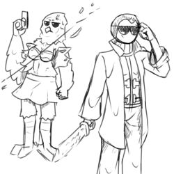 1boy 1girls 4chan anon anonymous_artist anthro bra breasts clothing cut_clothes cutting_clothes exposed female male male_focus monochrome owl owl_criminal ripped_clothing save_the_princess sunglasses torn_clothes