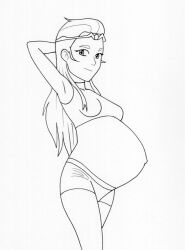 1girls 2020s 2022 adora belly belly_bulge black_and_white female female_only hand_behind_head human humanoid long_hair looking_at_viewer monochrome pregnant pregnant_female presenting she-ra_and_the_princesses_of_power shorts sixonesixone sketch small_breasts smile solo solo_female tiara top very_long_hair