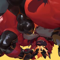 abs anthro balls_outline biceps big_muscles bulge clothed clothing collar detailed_bulge felid fur generation_7_pokemon genital_outline incineroar male male_only mammal muscular muscular_anthro muscular_male nintendo null-ghost pecs pokemon pokemon_(species) red_body red_fur solo_male teeth video_games