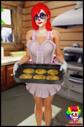 apron apron_only big_ass big_butt clown_girl clown_makeup clussy fortnite mrmcpizza peekaboo_(fortnite) red_hair smile