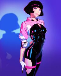 1girls big_ass cd_projekt_red clothing cybernetics cyberpunk:_edgerunners cyberpunk_2077 female female_only ilya_kuvshinov latex latex_suit medium_breasts netflix russian russian_girl sasha_yakovleva short_hair studio_trigger tight_clothing