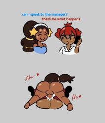 <3 1futa 1girls ass balls bottomless breasts brown_hair closed_eyes clothed cookie_run cookie_run_kingdom cum cum_in_pussy cum_inside dark-skinned_female dark-skinned_futanari dark_skin dialogue droolydonuts duo english_text eyelashes eyewear female functionally_nude futa_on_female futanari futanari/female futanari_penetrating glasses grey_background hair heart instant_loss_2koma lesbian long_hair mating_press open_mouth partially_clothed penis phone pomegranate_cookie rear_view red_eyes red_hair sex short_hair simple_background smile starfruit_cookie stockings sweat vaginal vaginal_penetration vaginal_sex yuri