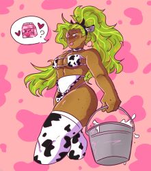 <3 1boy ? blush bra bucket cookie_run cow_bikini cow_ears cow_horns cow_print cow_print_bikini cow_print_thighhighs crossdressing cum dark-skinned_male dark_skin eyepatch_bikini fake_animal_ears femboy freckles green_eyes green_hair hair headband hi_res holding_object kiwi_cookie long_hair looking_at_viewer looking_down low-angle_view male male_focus male_only milk_carton seductive seductive_look slimeymonsters_(artist) smile solo speech_bubble stockings thick_thighs thighhighs thong tied_hair toned toned_male tongue tongue_out walking