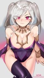 1girls alternate_costume chocojax cleavage corruption female female_only fire_emblem fire_emblem_awakening fire_emblem_heroes from_above grima_(fire_emblem) large_breasts looking_at_viewer nintendo official_alternate_costume red_eyes robin_(female)_(fell_tactician)_(fire_emblem) robin_(fire_emblem) robin_(fire_emblem)_(female) solo twintails unamused white_hair