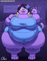 alley anthro bbw belly_overhang big_breasts breasts cat_ears cat_tail catgirl catty_(undertale) chubby chubby_anthro chubby_female dark_hair excited fat_ass felid feline felis greeting happy happy_female large_ass large_breasts nekocrispy obese_female open_mouth overalls overweight overweight_anthro overweight_female purple_body purple_fur purple_skin short_hair standing thick thick_ass thick_thighs undertale undertale_(series) wagging_tail waving