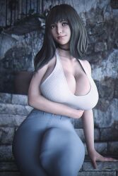 1futa 3d arm_under_breasts breasts bulge cameltail erection_under_clothes final_fantasy final_fantasy_vii final_fantasy_vii_remake futa_only futanari huge_breasts kyrie_canaan penis_under_clothes solo stevencarson tank_top thick_thighs wide_hips