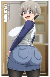 1girls alternate_version_available ass ass_in_dress big_breasts denim denim_skirt jean_skirt sano-br skirt uzaki-chan_wa_asobitai! uzaki_hana