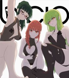 3girls ara_ara bicio black_pasties black_socks bodysuit c.c. chainsaw_man cleavage cleavage_cutout code_geass company_connection crossover female_only god_i_wish_that_were_me green_hair jujutsu_kaisen large_breasts leotard light-skinned_female light_skin lingerie looking_at_viewer makima_(chainsaw_man) medium_breasts multiple_girls orange_eyes pasties red_hair seductive seductive_eyes seductive_look see-through shounen_jump shueisha socks stockings tagme thigh_socks thighhighs torn_legwear torn_pantyhose weekly_shonen_jump x_pasties zenin_maki