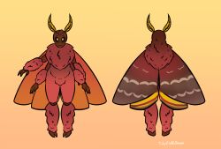 1boy 1male antennae_(anatomy) anthro brown_fur brown_hair fluffy fluffy_chest fur inkyfluffdraws insects leg_tuft lepidopteran male male_only moth multi_arm multi_limb red_fur reference_sheet simple_background solo wings