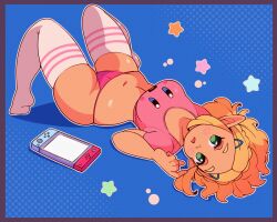 1girls blonde_hair breath_of_the_wild female female_only hi_res joycon_controller kirby kirby_(series) kirby_t-shirt nintendo nintendo_switch panties pink_panties pink_shirt princess_zelda print_t-shirt solo t-shirt tears_of_the_kingdom teenager the_legend_of_zelda thighs tiaramisstsu zelda_(tears_of_the_kingdom)