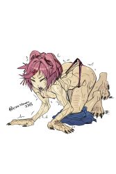 1girls blue_skirt claws closed_eyes doki_doki_literature_club drool erosteam3315_(artist) fangs female natsuki_(doki_doki_literature_club) open_mouth panties pink_hair pink_panties saliva sharp_nails sharp_teeth skirt solo sweat sweating sweating_profusely terrifying transformation transformation_into_werewolf transformation_sequence werewolf what