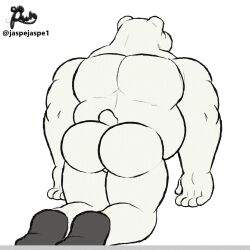 alanottaviano animated anthro ass barazoku belly bouncing_belly bouncing_butt chubby_male clothing footwear fur furry furry_only male male_only mammal musclegut overweight overweight_male polar_bear socks solo tail ursid ursine white_body white_fur