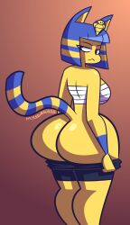 1girls 2022 :< animal_crossing ankha anthro ass big_ass blue_hair bottom_heavy breasts bubble_butt clothing dat_ass domestic_cat fat_ass felid feline felis female female_only fur furry furry_only hi_res huge_ass large_ass looking_at_viewer looking_back mooning mythabyss nintendo shorts shorts_down skirt skirt_down solo tail thick_thighs thighs wide_hips wraps