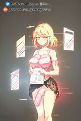 ai_generated blonde_hair futa_only futanari gamarjobson glitch hologram horse_penis horsecock horsecock_futanari human_with_animal_genitalia human_with_horsecock pink_eyes skirt