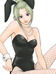 1girls alternate_costume blonde_hair bunny_ears bunny_girl bunnysuit cleavage facial_scar female female_only fishnets gintama jewelry light-skinned_female light_skin looking_at_viewer medium_breasts myanko necklace pearl_necklace playboy_bunny purple_eyes sitting smile solo tied_hair tsukuyo wrist_cuffs