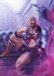 bulge claws dravexart evelynn genderbend genderswap genderswap_(ftm) hairy_chest k/da_evelynn k/da_series league_of_legends male male_only muscles muscular muscular_male open_shirt rule_63