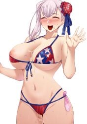 after_fellatio after_sex after_vaginal bare_shoulders bikini blush breasts closed_eyes condom cum_in_pussy cum_on_breasts fate/grand_order fate_(series) miyamoto_musashi_(fate) miyamoto_musashi_(swimsuit_berserker) navel nipples open_mouth pubic_hair pubic_hair_on_breasts pubic_hair_on_face pubic_hair_on_pussy steam stray_pubic_hair tagme transparent_background used_condom waving white_hair