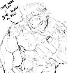 5_fingers anthro bull fur furry gomoro hudson_(powfooo) male male_only mammal muscular muscular_male sketch solo text