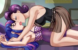 2girls aged_up babydoll babydoll_lingerie big_breasts closed_eyes cogbrony drooling equestria_girls eyeshadow female french_kiss french_kissing friendship_is_magic glasses hasbro human kissing lingerie making_love making_out mature_female mature_woman my_little_pony nightgown older_female on_back on_bed on_top passionate passionate_kiss ponytail principal_and_student principal_cinch sci-twi tongue tongue_kiss tongue_out twilight_sparkle_(mlp) yuri