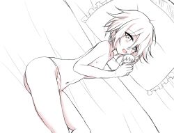 ass bed danganronpa danganronpa_v3 hiruanko_(artist) ouma_kokichi panties solo straight_hair thighs topless topless_male