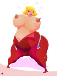 1girls big_areola big_ass big_belly big_breasts big_lips big_nipples bimbo bimbo_lips bimbofication blonde_hair blue_eyes brain_drain breasts clover_(totally_spies) fat fondling_breast grabbing_own_breast harlequin141 huge_breasts human intelligence_loss jumpsuit large_ass large_breasts obese overweight overweight_female self_fondle solo solo_female topless totally_spies weight_gain white_background