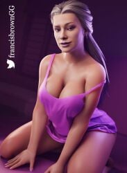 1girls 3d 3d_(artwork) bed big_breasts breasts cleavage eyeshadow female female_focus female_only francis_brown fully_clothed large_breasts long_hair looking_at_viewer makeup mature_female milf mortal_kombat mortal_kombat_11 on_bed purple_eyes purple_lips purple_lipstick sindel solo tagme two_tone_hair white_hair