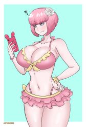 afimaki ando_ruruka bikini bikini_bottom bikini_top breasts cleavage danganronpa danganronpa_3 huge_breasts large_breasts phone straight_hair thighs